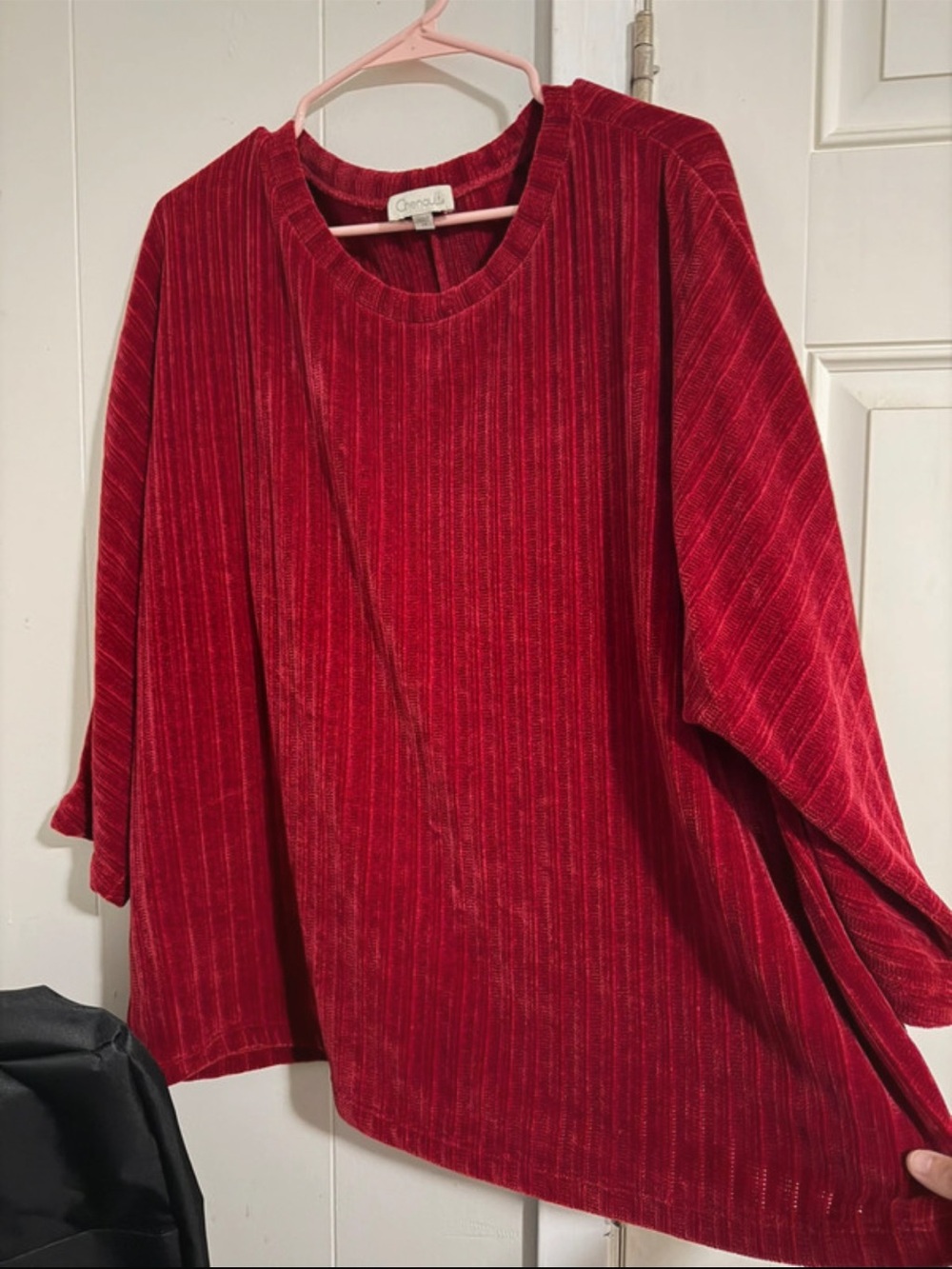 Chenault Red Ribbed Velvet Pullover